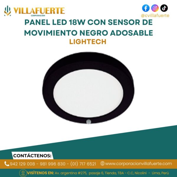 PANEL LED 18W CON SENSOR DE MOVIMIENTO NEGRO ADOSABLE LIGHTECH