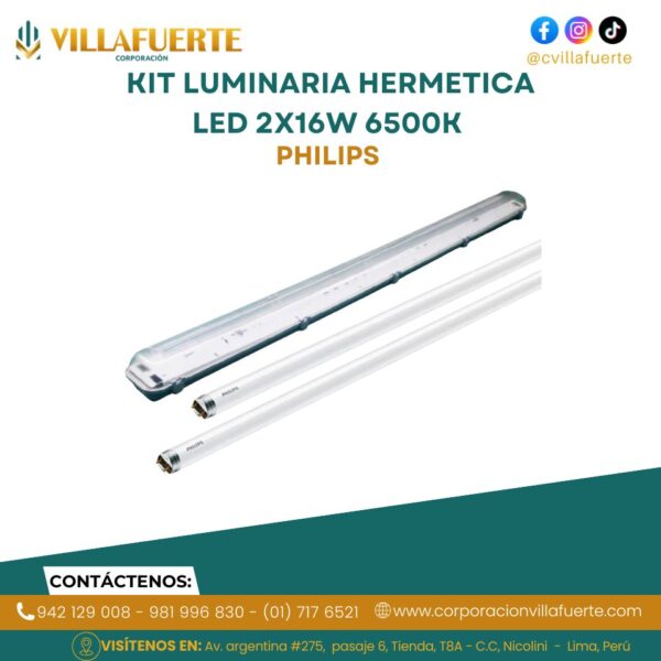 KIT LUMINARIA HERMETICA LED 100-277V 2X16W 6500K PHILIPS