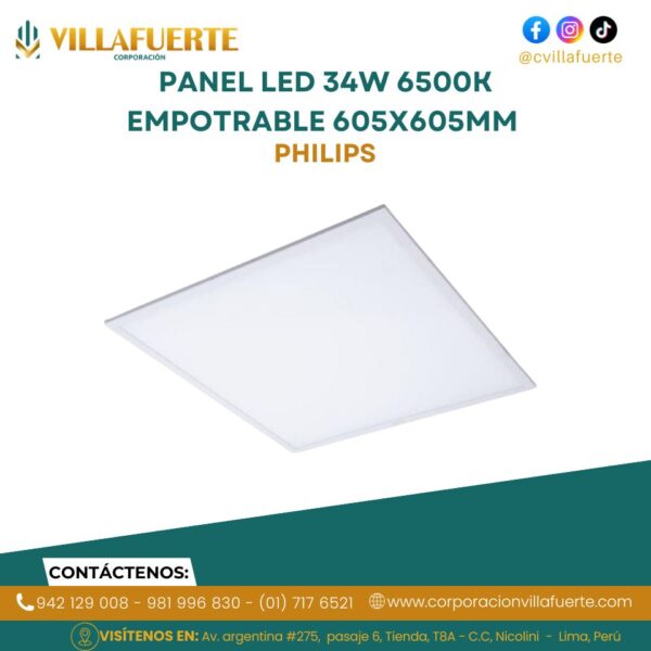 PANEL LED 34W 100-277V 6500K IP40 EMPOTRABLE 605X605MM PHILIPS
