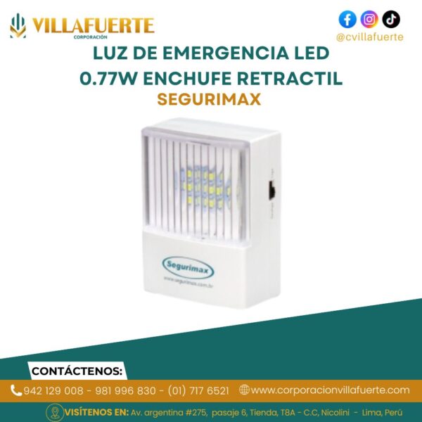 LUZ DE EMERGENCIA LED 0.77W 120-240V 50LM ENCHUFE RETRACTIL SEGURIMAX