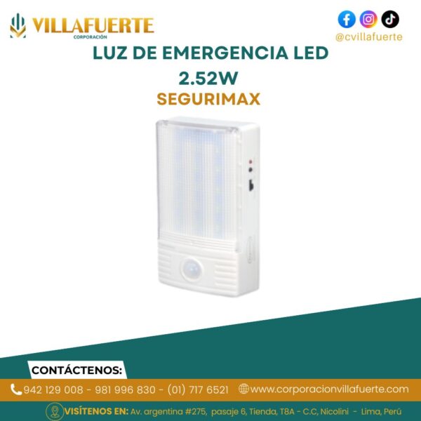 LUZ DE EMERGENCIA LED 2.52W 120-240VAC SEGURIMAX
