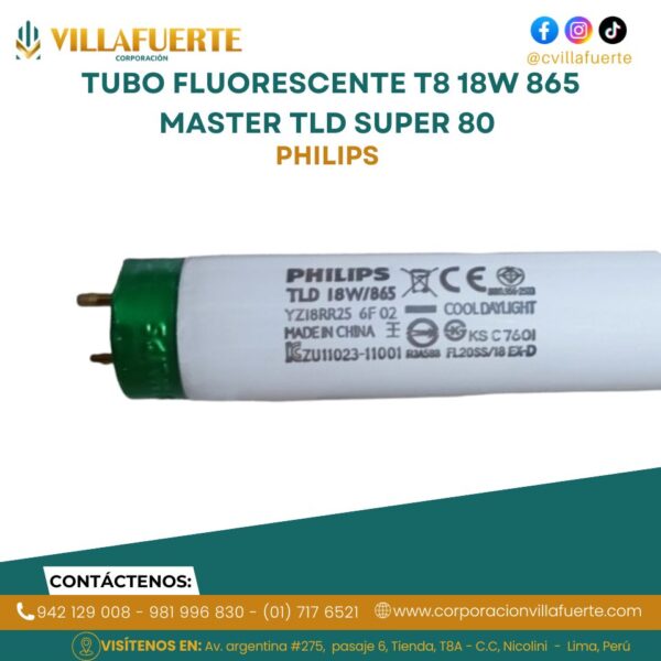 TUBO FLUORESCENTE T8 18W 865 MASTER TLD SUPER 80 PHILIPS