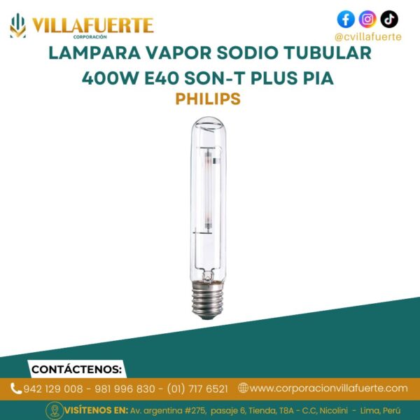 LAMPARA VAPOR SODIO TUBULAR 400W E40 SON-T PLUS PIA PHILIPS