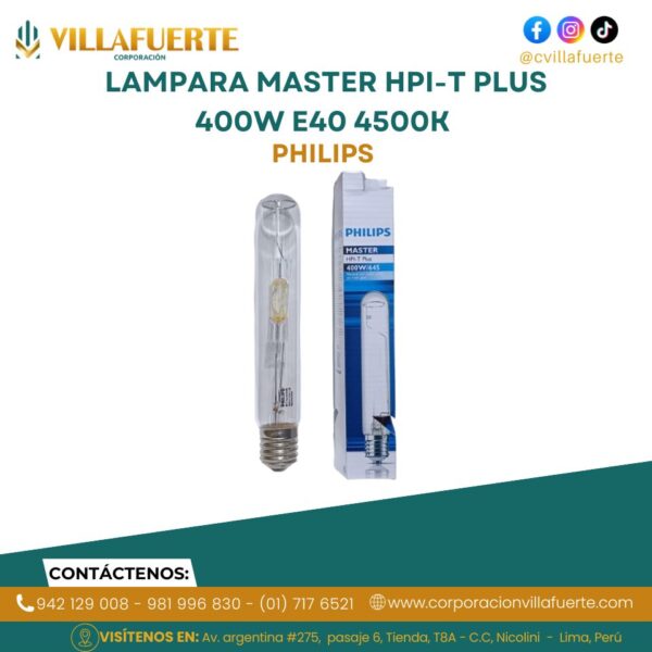 LAMPARA MASTER HPI-T PLUS 400W E40 4500K PHILIPS