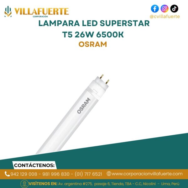 LAMPARA LED SUPERSTAR T5 26W 6500K 100-277V L1162MM OSRAM