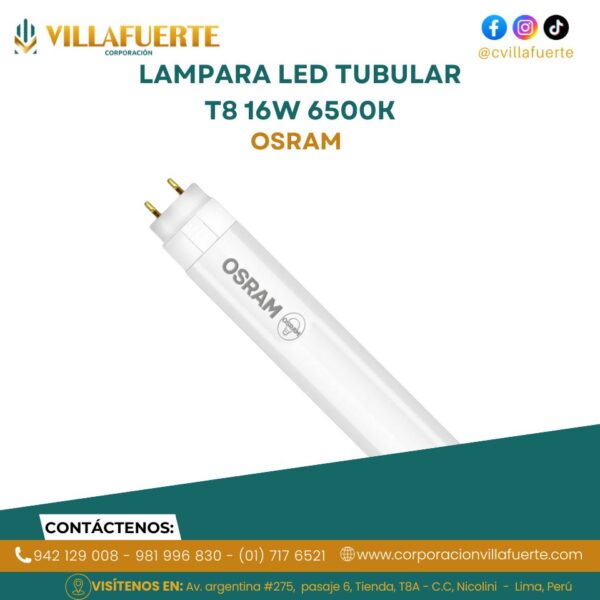 LAMPARA LED TUBULAR T8 16W 6500K 100-277V G13 1200MM OSRAM