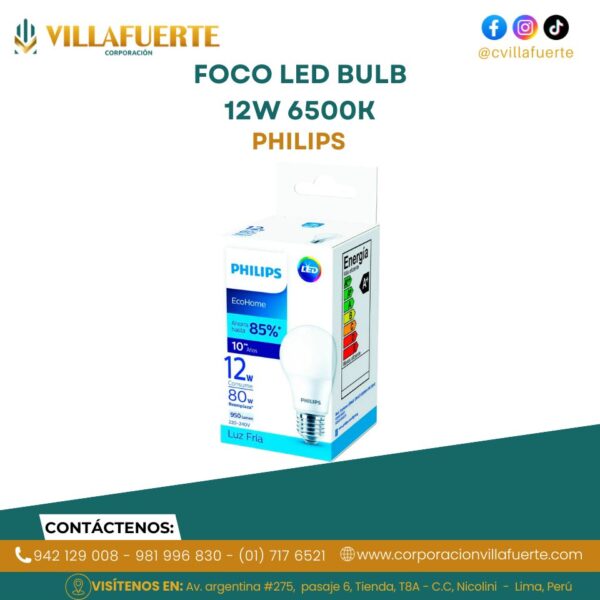 FOCO LED BULB 12W 6500K 220-240V E27 ECOHOME PHILIPS
