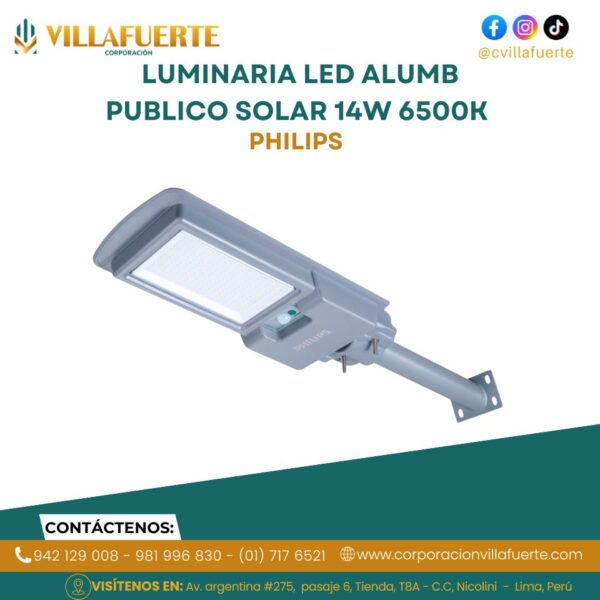 LUMINARIA LED ALUMB PUBLICO SOLAR 14W 6500K IP65 P/POSTE C/CONTROL BRC010 LED40-765 KIT G2 PHILIPS