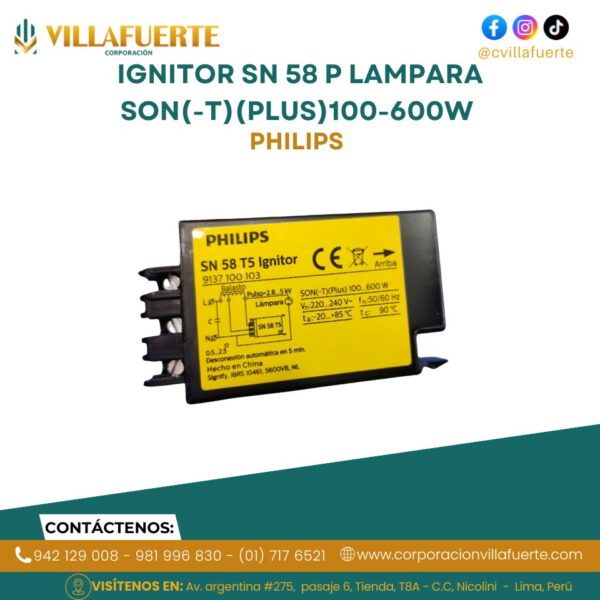 IGNITOR SN 58 P LAMPARA SON(-T)(PLUS)100-600W PHILIPS