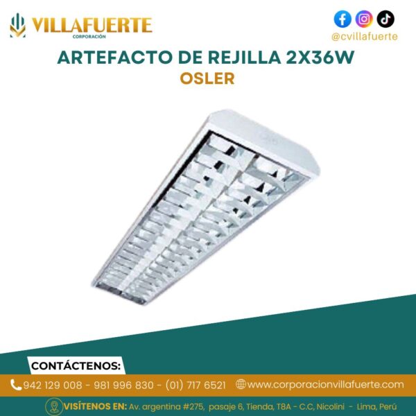 ARTEFACTO DE REJILLA ALUMINIO 2x36W ADOSAR-OSLER