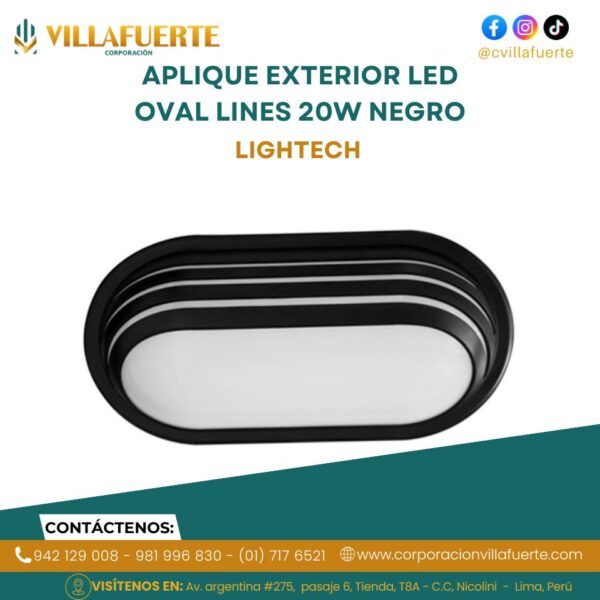 APLIQUE EXTERIOR LED OVAL LINES 20W NEGRO LIGHTECH