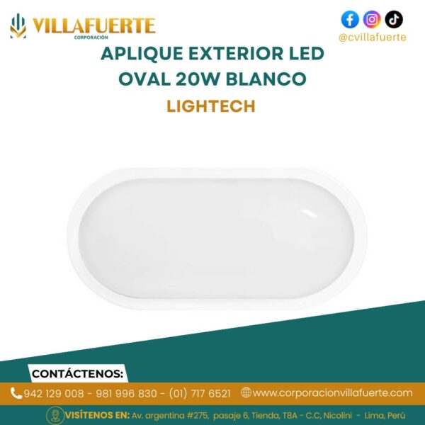 APLIQUE EXTERIOR LED OVAL 20W BLANCO LIGHTECH