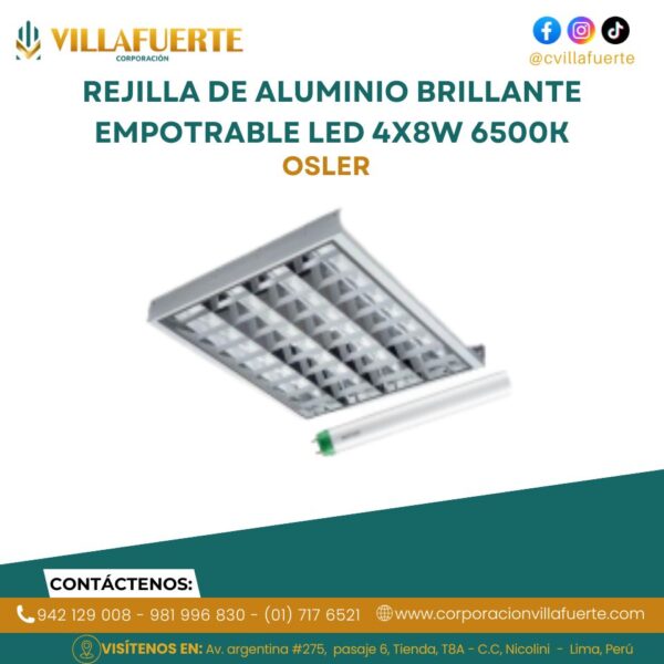 REJILLA DE ALUMINIO BRILLANTE EMPOTRABLE LED 4X8W 6500K