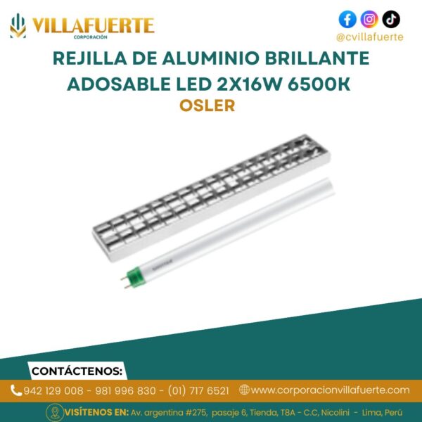 REJILLA DE ALUMINIO BRILLANTE ADOSABLE LED 2X16W 6500K OSLER