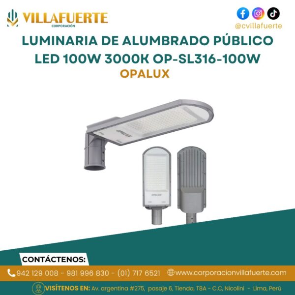 LUMINARIA DE ALUMBRADO PÚBLICO LED 100W IP66 3000K OP-SL316-100WW OPALUX
