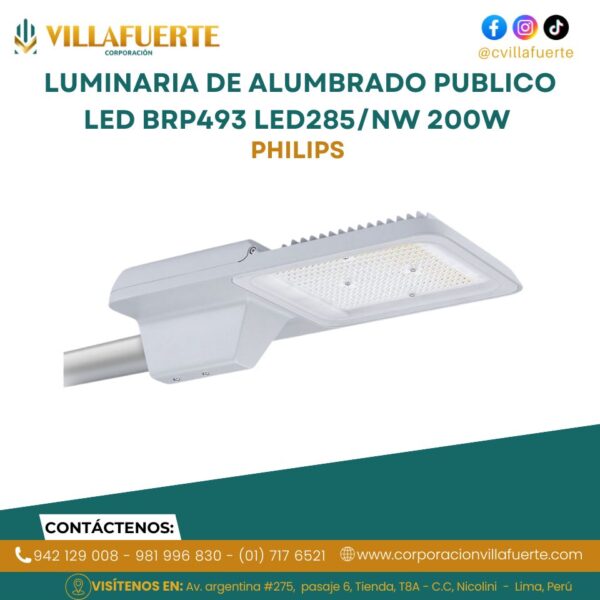 LUMINARIA DE ALUMBRADO PUBLICO LED BRP493 LED285/NW 200W IP66 EQ.300W PHILIPS