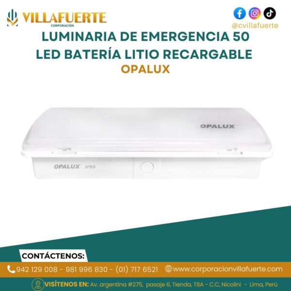 LUMINARIA DE EMERGENCIA IP65 50 LED BATERÍA LITIO RECARGABLE OPALUX