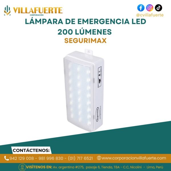 LÁMPARA DE EMERGENCIA LED 200 LÚMENES SEGURIMAX
