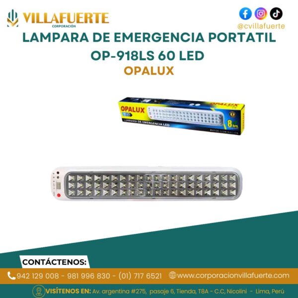 LAMPARA DE EMERGENCIA PORTATIL OP-918LS 60 LED OPALUX