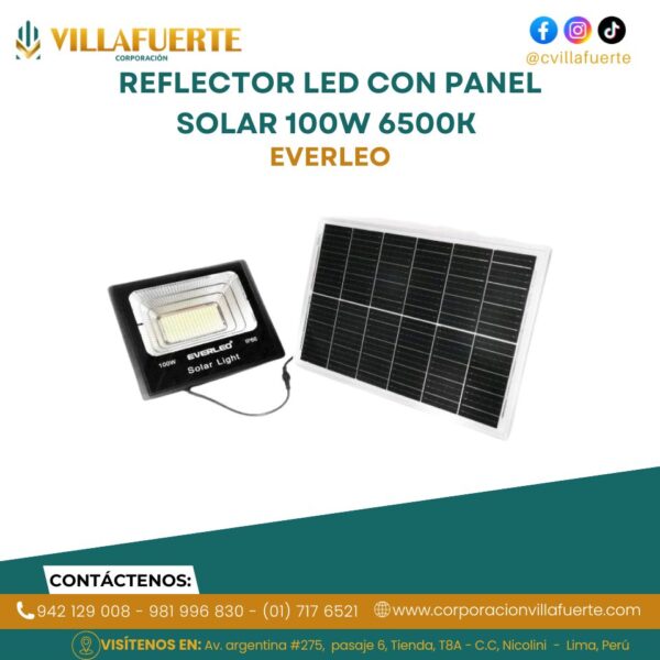 REFLECTOR LED CON PANEL SOLAR 100W IP66 6500K EVERLEO