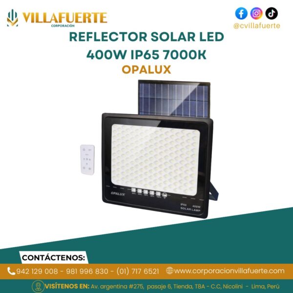 REFLECTOR SOLAR LED 400W IP65 7000K 4,181 LÚMENES OPALUX