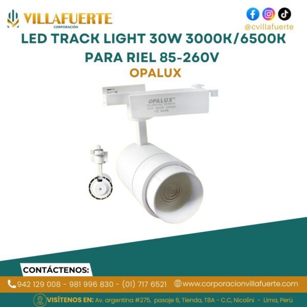 LED TRACK LIGHT 30W 3000K/6500K PARA RIEL 85-260V OPALUX