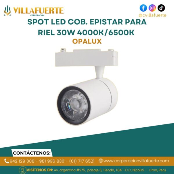 SPOT LED COB. EPISTAR PARA RIEL 30W 4000K/6500K 90-265V OPALUX