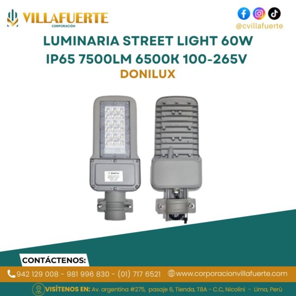 LUMINARIA STREET LIGHT 60W IP65 7500LM 6500K 100-265V DONILUX
