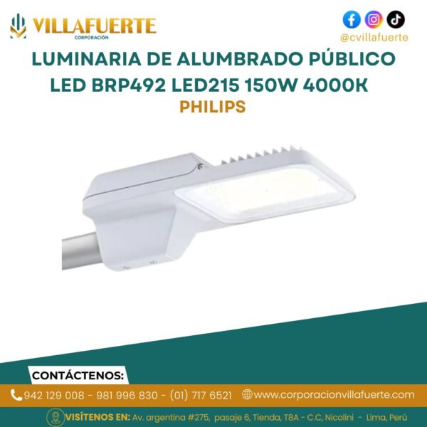 LUMINARIA DE ALUMBRADO PÚBLICO LED BRP492 LED215 150W 4000K IP66 220-240V PHILIPS