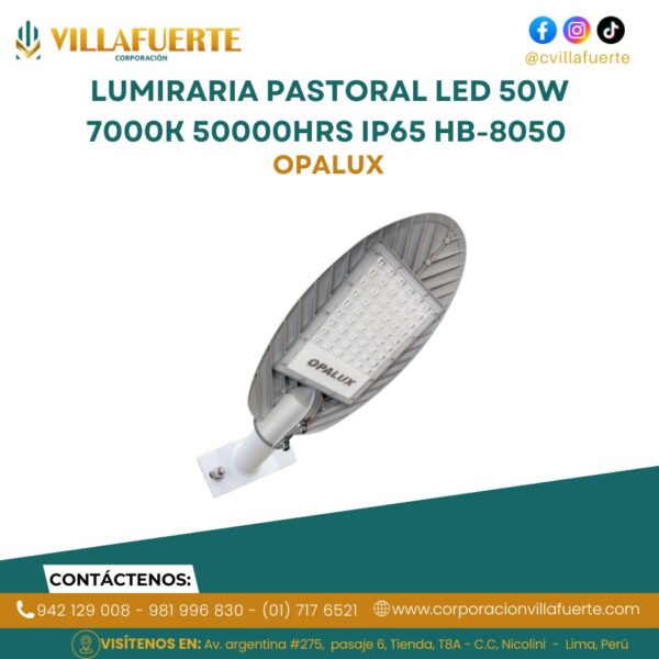 LUMIRARIA PASTORAL LED 50W 7000K 50000HRS IP65 HB-8050 OPALUX
