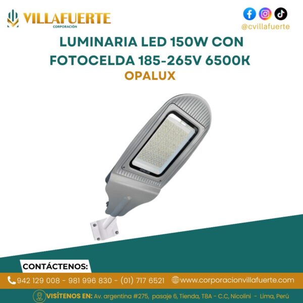 LUMINARIA LED 150W CON FOTOCELDA (13500 LUMENES) IP65 185-265V 6500K OPALUX