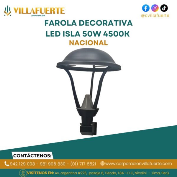 FAROLA DECORATIVA LED ISLA 50W 4500K IP65 220V NACIONAL