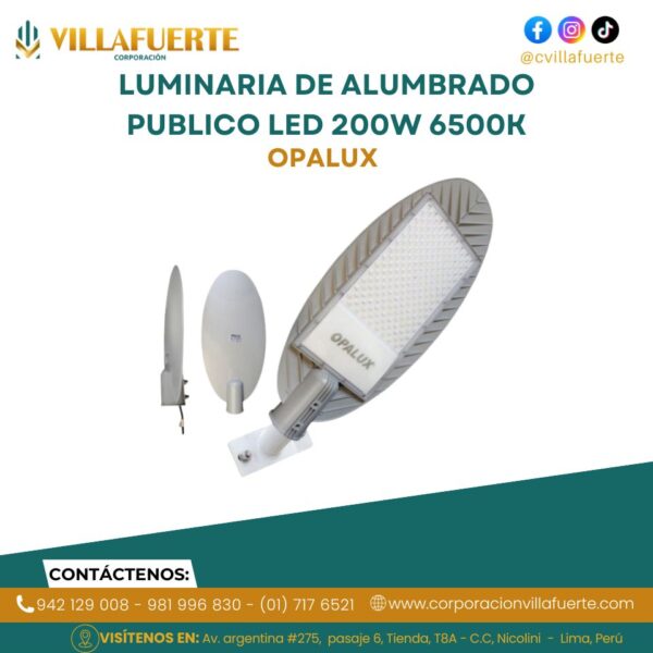 LUMINARIA DE ALUMBRADO PUBLICO LED 200W 6500K 17,000 LÚMENES OPALUX