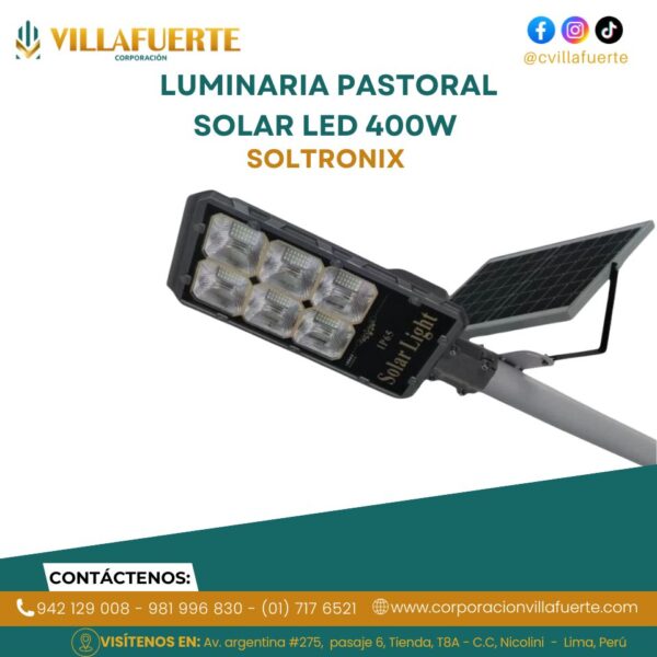 LUMINARIA PASTORAL SOLAR LED 400W IP65 SOLTRONIX