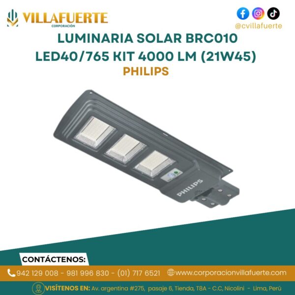 LUMINARIA SOLAR BRC010 LED40/765 KIT 4000 LM (21W45) IP65 PHILIPS