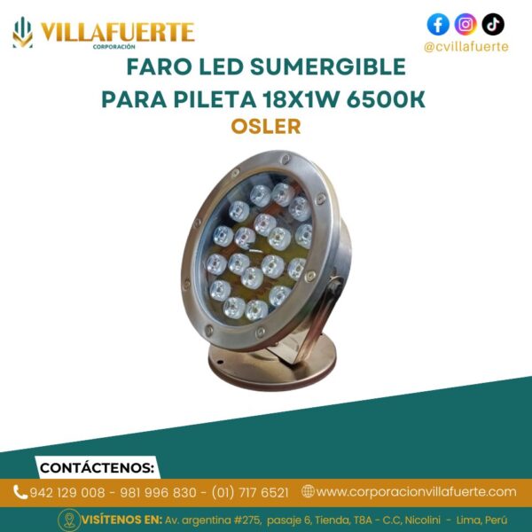 FARO LED SUMERGIBLE PARA PILETA 18X1W 6500K IP68 12V OSLER