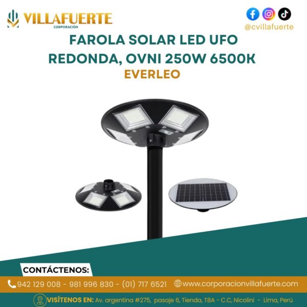 FAROLA SOLAR LED UFO REDONDA, OVNI 250W IP65 6500K EVERLEO