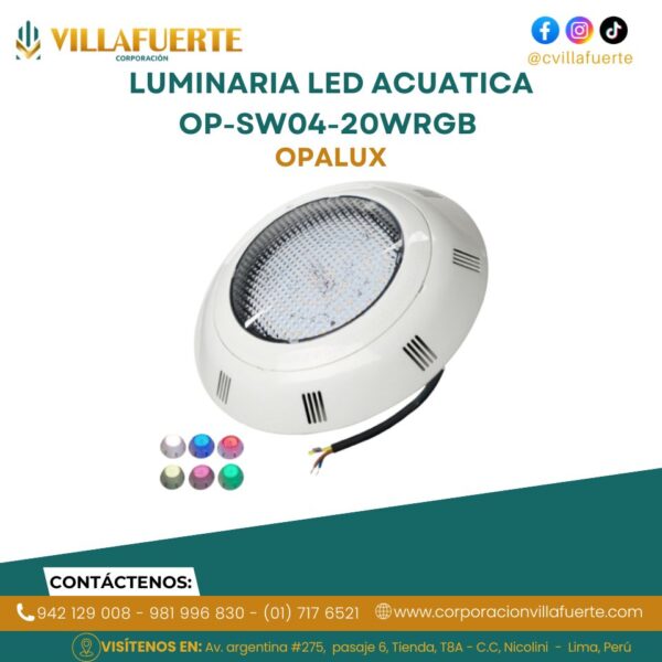 LUMINARIA LED ACUATICA OP-SW04-20WRGB IP68 12VAC OPALUX