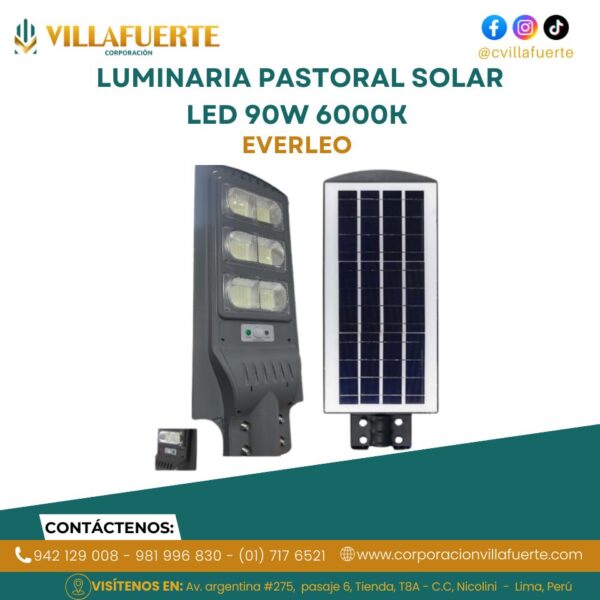 LUMINARIA PASTORAL SOLAR LED 90W IP66 6000K EVERLEO