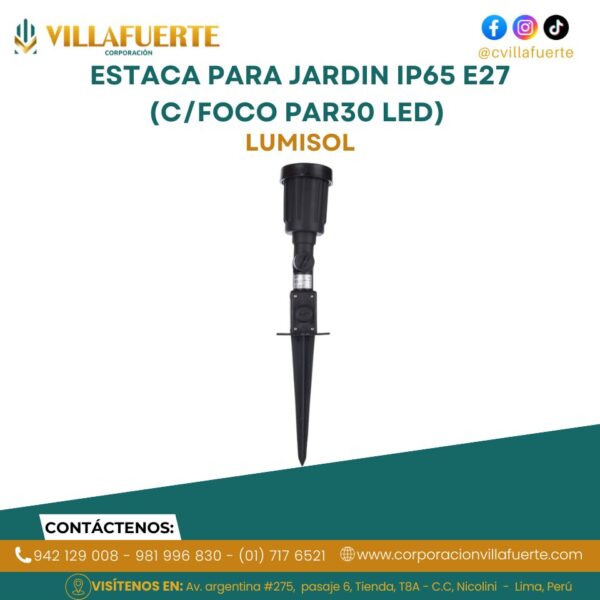ESTACA PARA JARDIN IP65 E27 (C/FOCO PAR30 LED) LUMISOL