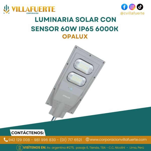 LUMINARIA SOLAR CON SENSOR 60W IP65 6000K OPALUX