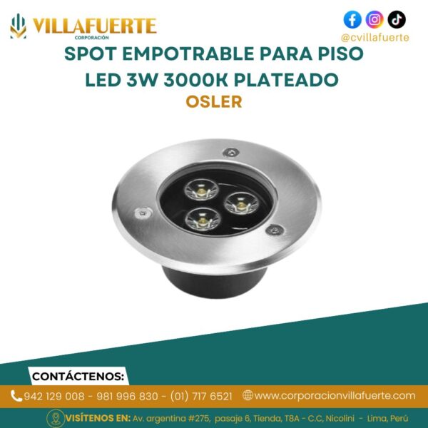 SPOT EMPOTRABLE PARA PISO LED 3W 3000K PLATEADO OSLER