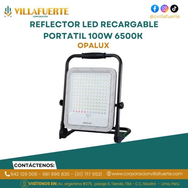 REFLECTOR LED RECARGABLE PORTATIL 100W IP65 6500K 2,400LM OPALUX