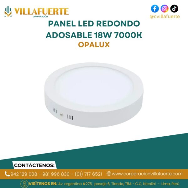 PANEL LED REDONDO ADOSABLE 18W 7000K LUZ BLANCA 100-240V 1620LM OPALUX