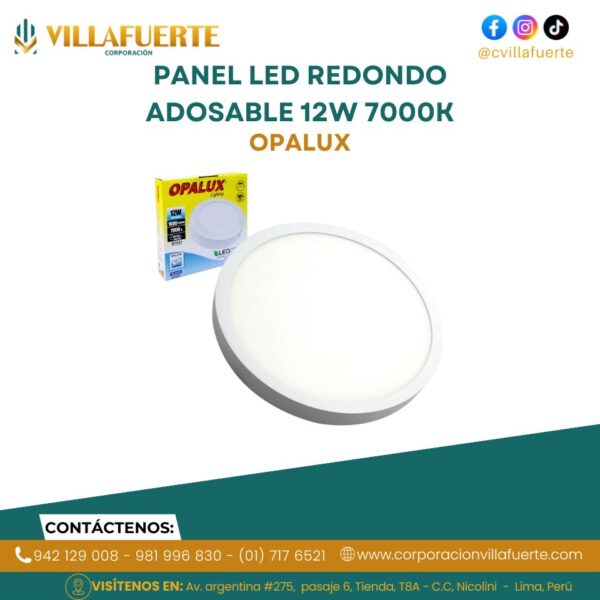 PANEL LED REDONDO ADOSABLE 12W 7000K LUZ BLANCA 100-240V 1080LM OPALUX