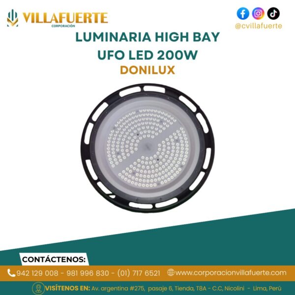 LUMINARIA HIGH BAY UFO LED 200W IP65 24,000 LÚMENES DONILUX